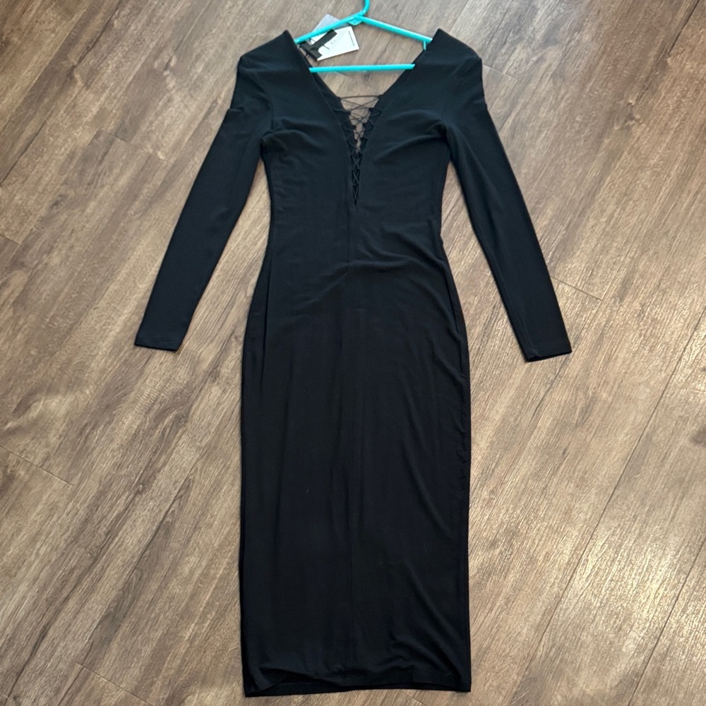 T by Alexander Wang Sheath dress longsleeve black cross cross deep v size XS